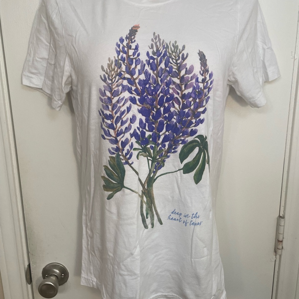 White Tee with Bluebonnet Floral Graphic